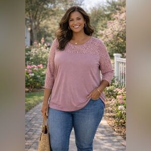 Lane Bryant Mauve Lace Detail Top